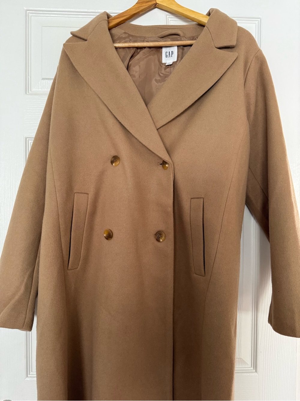 GAP Women's Double-Breasted Tan Camel Pea Coat